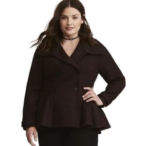 Torrid Marled Burgundy Black Fit Flare Coat New